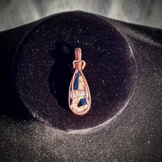 Small Black Obsidian with copper and abalone shell pendant