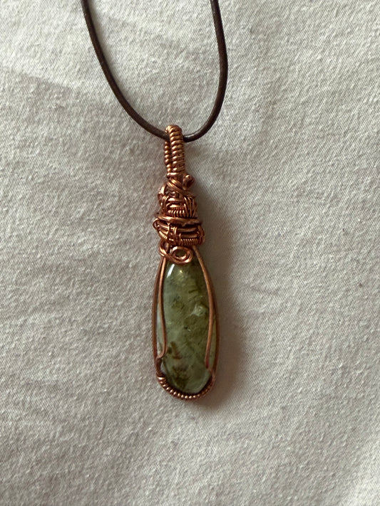 Prehnite with Epidote Pendant